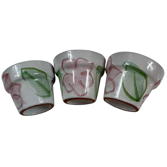 Flower Pot Napkin Holder Rings Glazed Terracotta Pink White Green Set of 3 - Picture 1 of 9